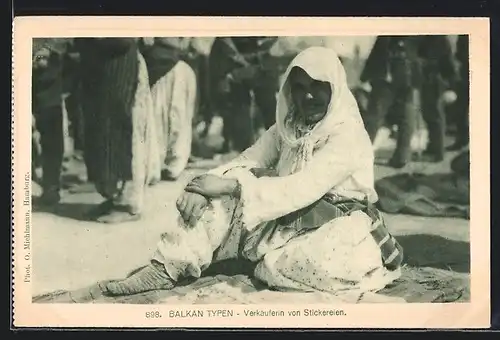 AK Verkäuferin von Stickereien, Balkan, Handel