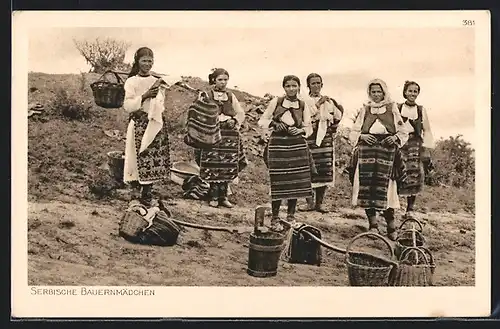 AK Serbische Bauernmädchen bei der Ernte