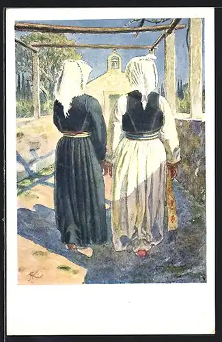 Künstler-AK Typy z Dubrovnika dle originálu, Zeny z Konavlje