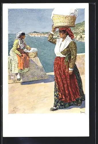 Künstler-AK Types des environs de Ragusa, Kroatische Waschfrauen