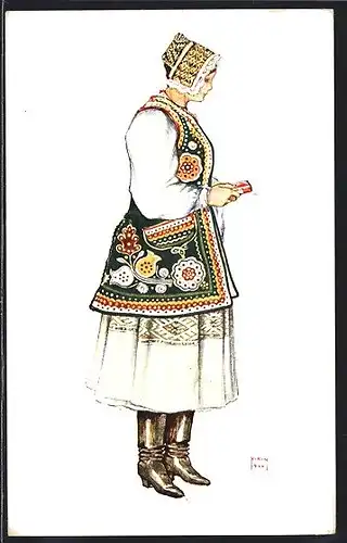Künstler-AK Zagreb, Bäuerin in kroatischer Volkstracht