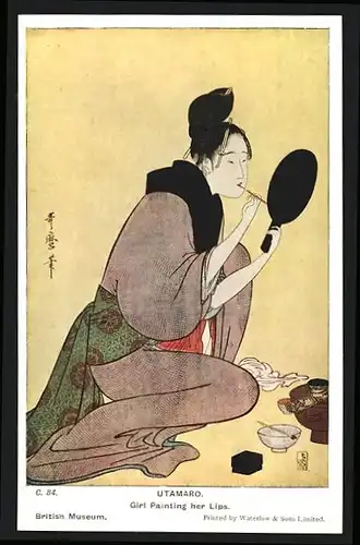 Künstler-AK Utamaro: Girl Painting her Lips