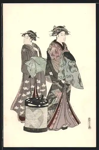 Künstler-AK Geishas in bunten Kimonos