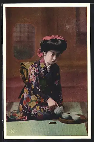 AK Geisha bei einer Teezeremonie