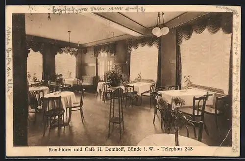 AK Bünde i. W., Konditorei und Café H. Domhoff, Inneansicht