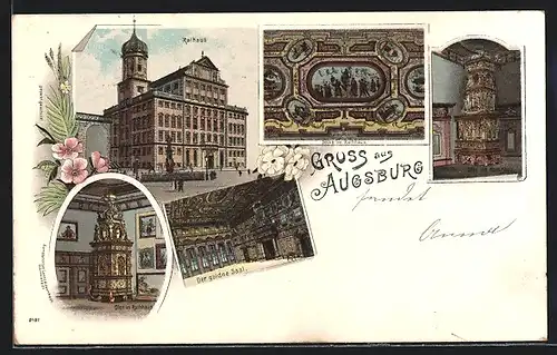 Lithographie Augsburg, Rathaus, Der Goldene Saal
