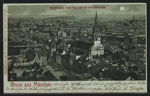 Lithographie München, Panorama vom Frauenturm gesehen