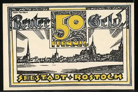 Notgeld Rostock 1922, 50 Pfennig, Segelschiffe auf dem Meer