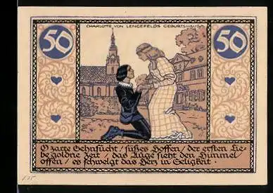 Notgeld Rudolstadt 1921, 50 Pfennig, Charlotte von Lengenfelds Geburtshaus