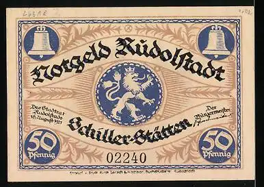 Notgeld Rudolstadt 1921, 50 Pfennig, Charlotte von Lengenfelds Geburtshaus