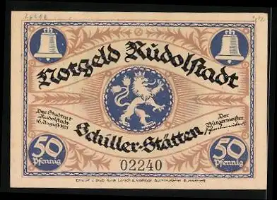 Notgeld Rudolstadt 1921, 50 Pfennig, Kirchenglocke