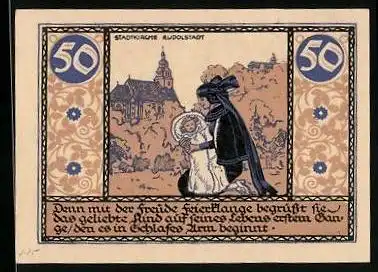 Notgeld Rudolstadt 1921, 50 Pfennig, Stadtkirche, Mutter mit ihrem Kind