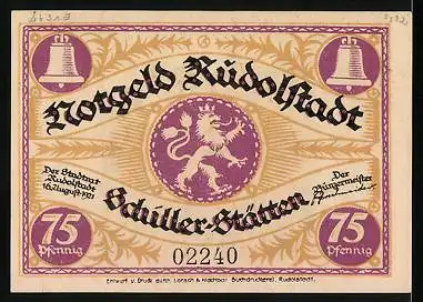 Notgeld Rudolstadt 1921, 75 Pfennig, Ansicht auf Heidecksburg