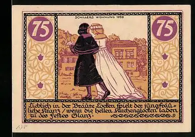 Notgeld Rudolstadt 1921, 75 Pfennig, Schillers Wohnung 1788