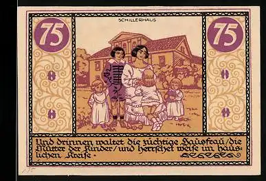 Notgeld Rudolstadt 1921, 75 Pfennig, Schillerhaus