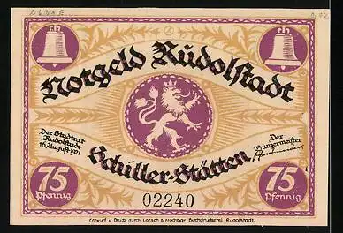 Notgeld Rudolstadt 1921, 75 Pfennig, Schillerhaus