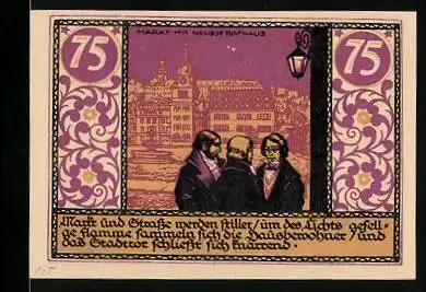 Notgeld Rudolstadt 1921, 75 Pfennig, Markt mit neuem Rathaus