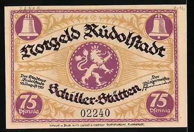 Notgeld Rudolstadt 1921, 75 Pfennig, Markt mit neuem Rathaus