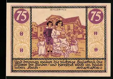 Notgeld Rudolstadt 1921, 75 Pfennig, Schillers Familie vor dem Haus