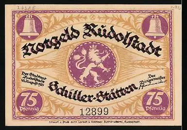 Notgeld Rudolstadt 1921, 75 Pfennig, Schillers Familie vor dem Haus