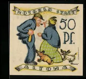 Notgeld Altona 1921, 50 Pfennig, älteres Pärchen mit Hund