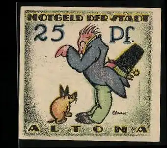 Notgeld Altona 1921, 25 Pfennig, Mann geht mit seinem Hund spazieren