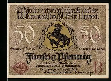 Notgeld Stuttgart 1921, 50 Pfennig, Stuttgarter Königstor