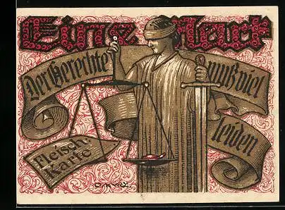 Notgeld Tonndorf-Lohe 1921, 1 Mark, Der Gerechte muss viel leiden., Justitia