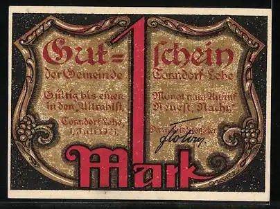 Notgeld Tonndorf-Lohe 1921, 1 Mark, Der Gerechte muss viel leiden., Justitia