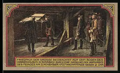 Notgeld Rossbach, 50 Pfennig, Friedrich der Grosse beobachtet den Feind