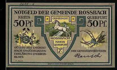 Notgeld Rossbach, 50 Pfennig, die Schlacht bei Rossbach 5. November 1757