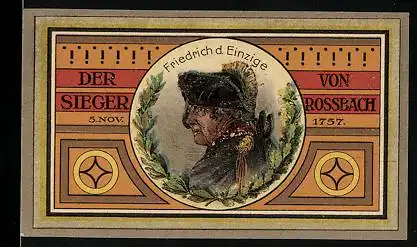 Notgeld Rossbach, 50 Pfennig, Portrait von Friedrich d. Einzige