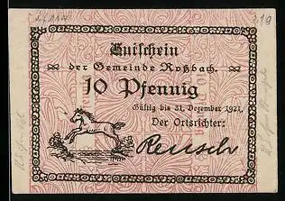 Notgeld Rossbach 1921, 10 Pfennig, Fohlen mit Ornamenthintergrung