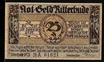 Notgeld Ritterhude 1921, 25 Pfennig, Blick auf das Schloss