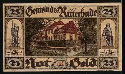 Notgeld Ritterhude 1921, 25 Pfennig, Blick auf das Schloss