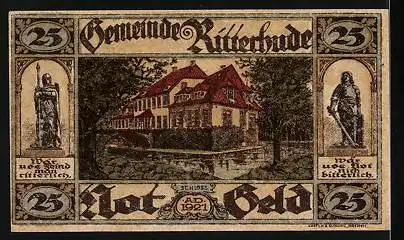 Notgeld Ritterhude 1921, 25 Pfennig, Schloss mit See