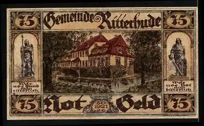 Notgeld Ritterhude 1921, 75 Pfennig, Schloss mit See