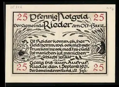 Notgeld Rieder / Ostharz 1921, 25 Pfennig, die Roseburg