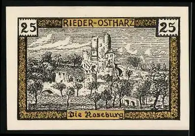 Notgeld Rieder / Ostharz 1921, 25 Pfennig, die Roseburg