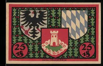 Notgeld Pasing 1918, 25 Pfennig, Stadtwappen, Reichswappen & Wappen Bayern