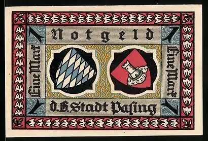 Notgeld Pasing 1918, 1 Mark, Stadtwappen