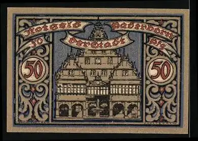 Notgeld Paderborn 1920, 50 Pfennig, Rathaus, Stadtwappen
