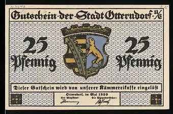 Notgeld Otterndorf 1920, 25 Pfennig, Segelschiffe im Aussenhafen