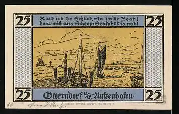 Notgeld Otterndorf 1920, 25 Pfennig, Segelschiffe im Aussenhafen