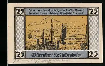 Notgeld Otterndorf 1920, 25 Pfennig, Aussenhafen, Segelschiffe