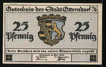 Notgeld Otterndorf 1920, 25 Pfennig, Aussenhafen, Segelschiffe