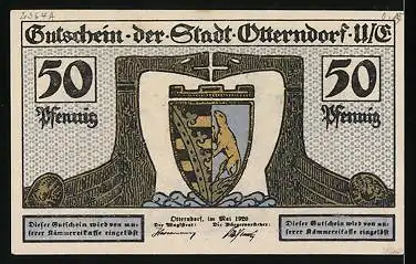 Notgeld Otterndorf 1920, 50 Pfennig, Ortsansicht - Innenhafen