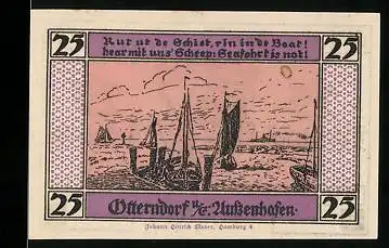 Notgeld Otterndorf 1920, 25 Pfennig, Blicke von dem Aussenhafen auf das Meer
