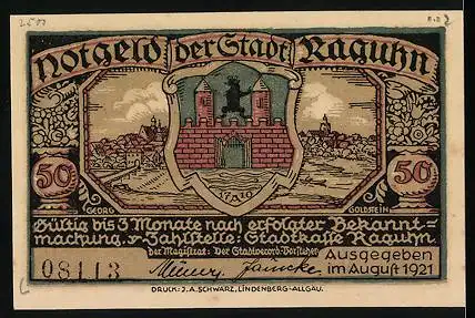 Notgeld Raguhn 1921, 50 Pfennig, die Papierfabrik