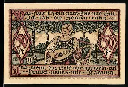 Notgeld Raguhn 1921, 50 Pfennig, Sänger mit Laute